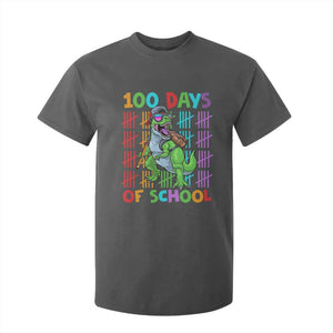 Funny 100 Days Of School T-Rex Dinosaur T Shirt For Kid TS11 Dark Heather Print Your Wear