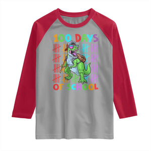 Funny 100 Days Of School T-Rex Dinosaur Raglan Shirt TS11 Sport Gray Red Print Your Wear