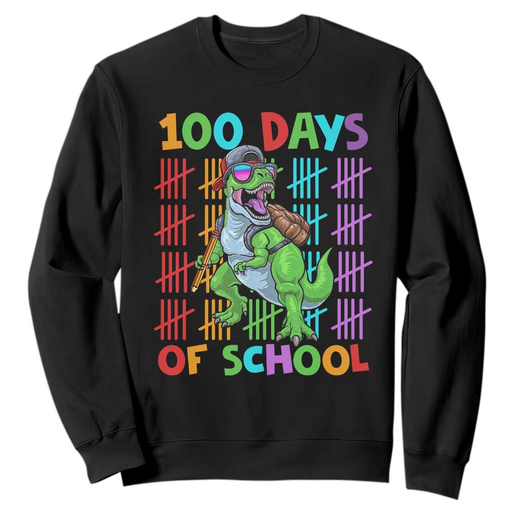 Funny 100 Days Of School T-Rex Dinosaur Sweatshirt TS11 Black Print Your Wear