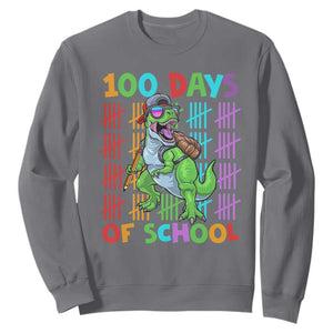 Funny 100 Days Of School T-Rex Dinosaur Sweatshirt TS11 Charcoal Print Your Wear