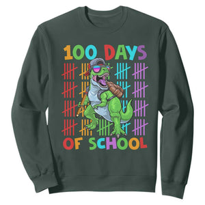 Funny 100 Days Of School T-Rex Dinosaur Sweatshirt TS11 Dark Forest Green Print Your Wear