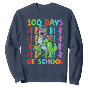 Funny 100 Days Of School T-Rex Dinosaur Sweatshirt TS11 Navy Print Your Wear