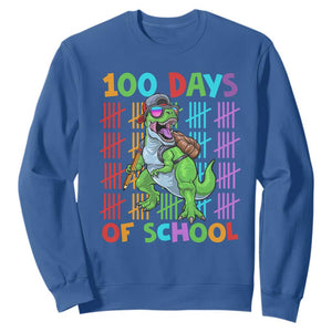 Funny 100 Days Of School T-Rex Dinosaur Sweatshirt TS11 Royal Blue Print Your Wear