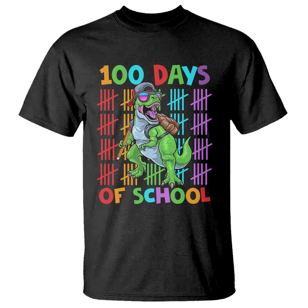 Funny 100 Days Of School T-Rex Dinosaur T Shirt TS11 Black Print Your Wear