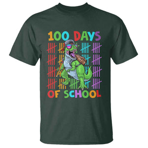 Funny 100 Days Of School T-Rex Dinosaur T Shirt TS11 Dark Forest Green Print Your Wear