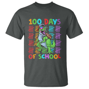 Funny 100 Days Of School T-Rex Dinosaur T Shirt TS11 Dark Heather Print Your Wear