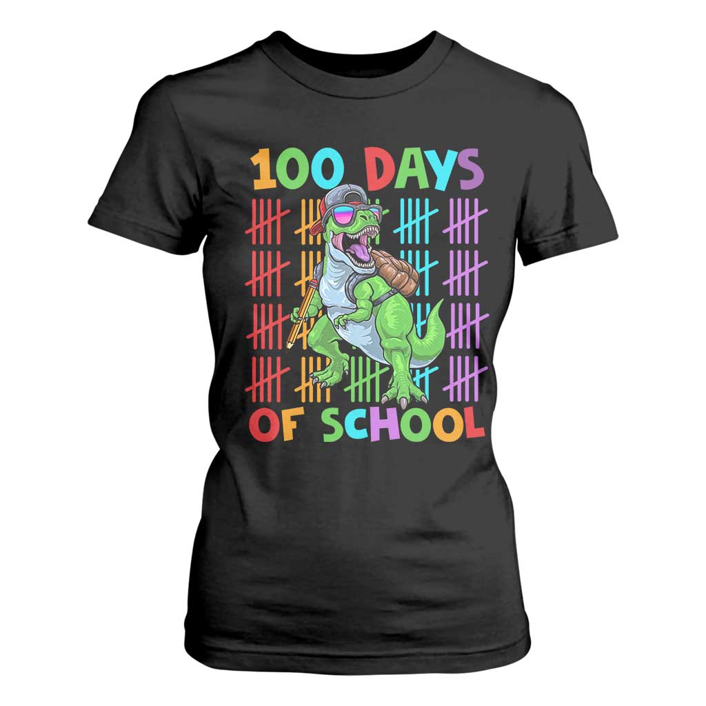 Funny 100 Days Of School T-Rex Dinosaur T Shirt For Women TS11 Black Print Your Wear
