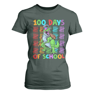 Funny 100 Days Of School T-Rex Dinosaur T Shirt For Women TS11 Dark Forest Green Print Your Wear