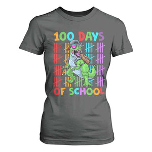 Funny 100 Days Of School T-Rex Dinosaur T Shirt For Women TS11 Dark Heather Print Your Wear