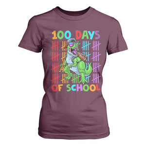 Funny 100 Days Of School T-Rex Dinosaur T Shirt For Women TS11 Maroon Print Your Wear