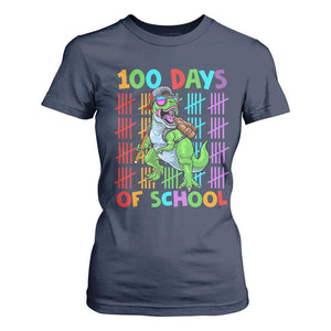 Funny 100 Days Of School T-Rex Dinosaur T Shirt For Women TS11 Navy Print Your Wear