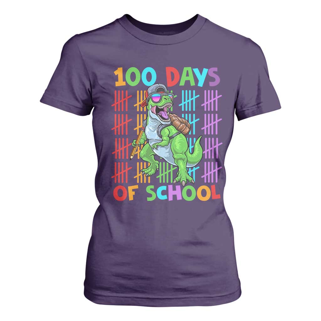 Funny 100 Days Of School T-Rex Dinosaur T Shirt For Women TS11 Purple Print Your Wear