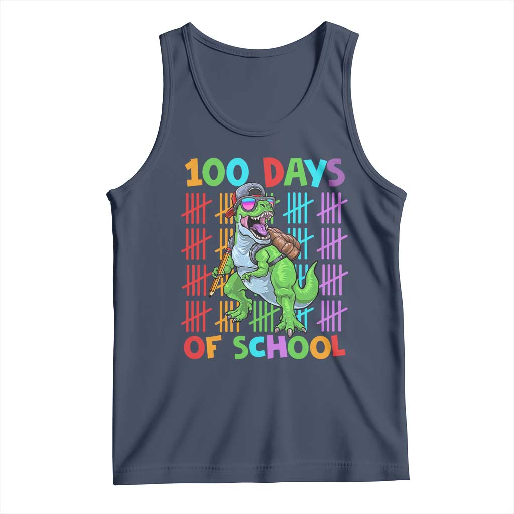 Funny 100 Days Of School T-Rex Dinosaur Tank Top TS11 Navy Print Your Wear