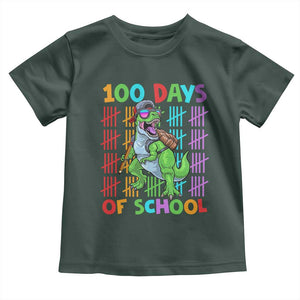 Funny 100 Days Of School T-Rex Dinosaur Toddler T Shirt TS11 Dark Forest Green Print Your Wear