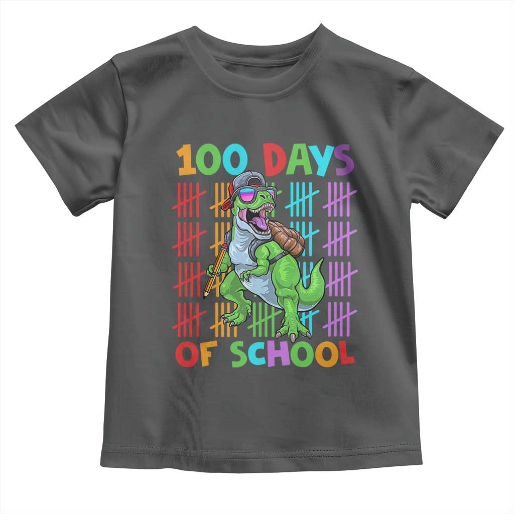 Funny 100 Days Of School T-Rex Dinosaur Toddler T Shirt TS11 Dark Heather Print Your Wear