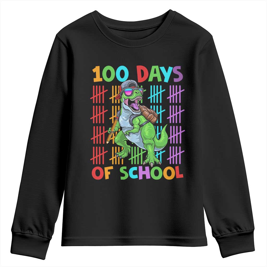 Funny 100 Days Of School T-Rex Dinosaur Youth Sweatshirt TS11 Black Print Your Wear