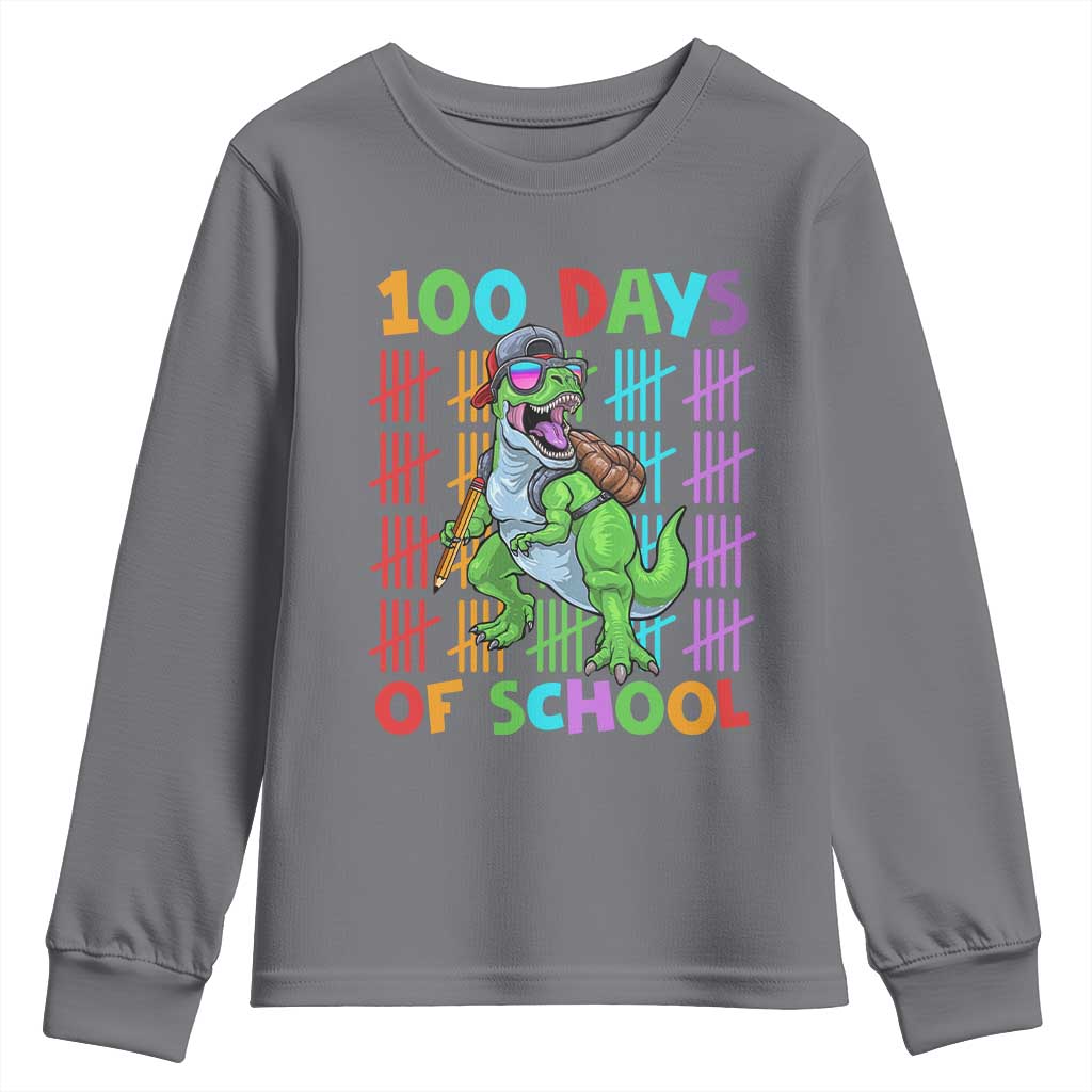 Funny 100 Days Of School T-Rex Dinosaur Youth Sweatshirt TS11 Charcoal Print Your Wear