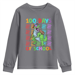 Funny 100 Days Of School T-Rex Dinosaur Youth Sweatshirt TS11 Charcoal Print Your Wear
