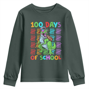 Funny 100 Days Of School T-Rex Dinosaur Youth Sweatshirt TS11 Dark Forest Green Print Your Wear