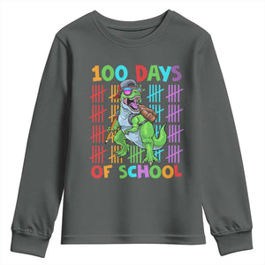 Funny 100 Days Of School T-Rex Dinosaur Youth Sweatshirt TS11 Dark Heather Print Your Wear