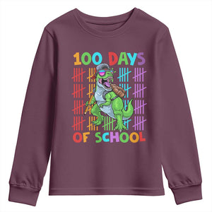 Funny 100 Days Of School T-Rex Dinosaur Youth Sweatshirt TS11 Maroon Print Your Wear