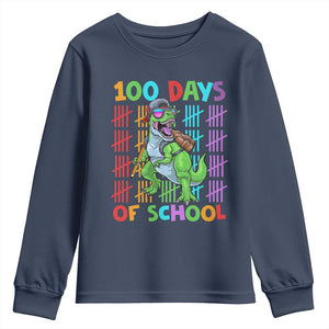 Funny 100 Days Of School T-Rex Dinosaur Youth Sweatshirt TS11 Navy Print Your Wear