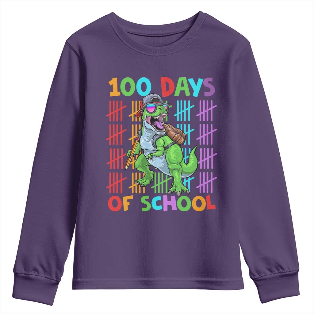 Funny 100 Days Of School T-Rex Dinosaur Youth Sweatshirt TS11 Purple Print Your Wear
