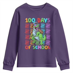 Funny 100 Days Of School T-Rex Dinosaur Youth Sweatshirt TS11 Purple Print Your Wear