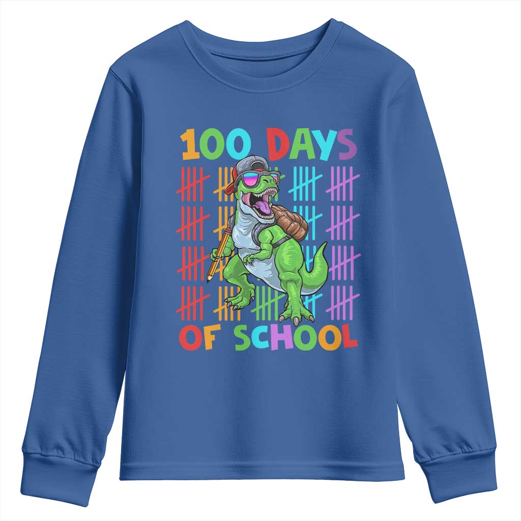 Funny 100 Days Of School T-Rex Dinosaur Youth Sweatshirt TS11 Royal Blue Print Your Wear