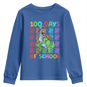 Funny 100 Days Of School T-Rex Dinosaur Youth Sweatshirt TS11 Royal Blue Print Your Wear
