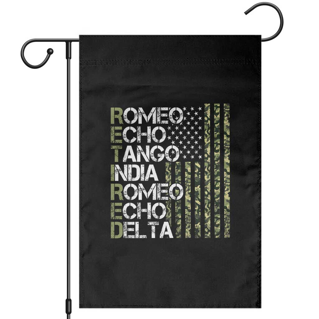 Funny Retired Military Phonetic Alphabet Retirement Garden Flag Vintage Camouflage Flag TS11 Black Print Your Wear