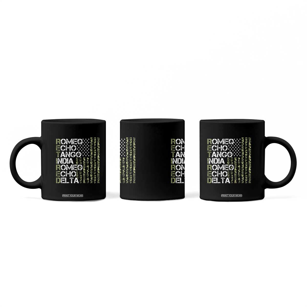 Funny Retired Military Phonetic Alphabet Retirement Coffee Mug Vintage Camouflage Flag TS11 Print Your Wear