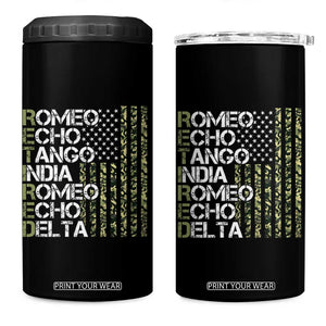 Funny Retired Military Phonetic Alphabet Retirement 4 in 1 Can Cooler Tumbler Vintage Camouflage Flag TS11 One Size: 16 oz Black Print Your Wear