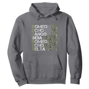 Funny Retired Military Phonetic Alphabet Retirement Hoodie Vintage Camouflage Flag TS11 Charcoal Print Your Wear