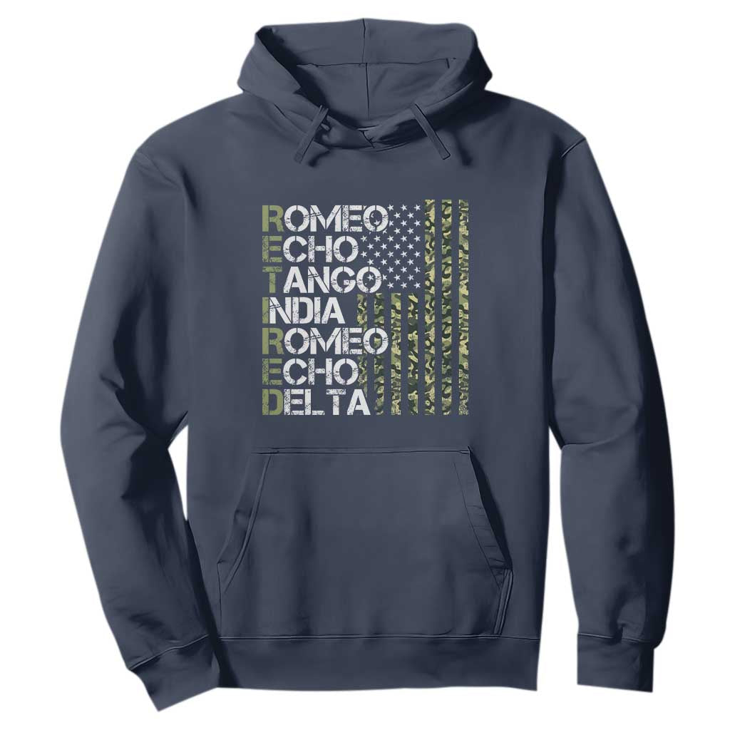 Funny Retired Military Phonetic Alphabet Retirement Hoodie Vintage Camouflage Flag TS11 Navy Print Your Wear
