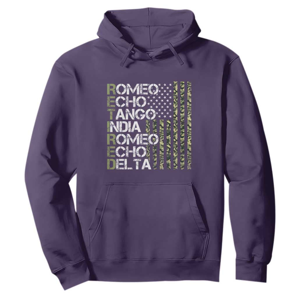 Funny Retired Military Phonetic Alphabet Retirement Hoodie Vintage Camouflage Flag TS11 Purple Print Your Wear