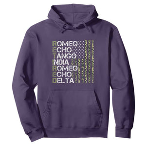 Funny Retired Military Phonetic Alphabet Retirement Hoodie Vintage Camouflage Flag TS11 Purple Print Your Wear
