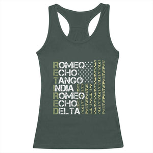 Retired 2025 Military Phonetic Alphabet Retirement Racerback Tank Top Vintage Camouflage Flag TS11 Dark Forest Green Print Your Wear