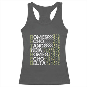 Retired 2025 Military Phonetic Alphabet Retirement Racerback Tank Top Vintage Camouflage Flag TS11 Dark Heather Print Your Wear