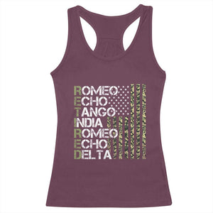Funny Retired Military Phonetic Alphabet Retirement Racerback Tank Top Vintage Camouflage Flag TS11 Maroon Print Your Wear