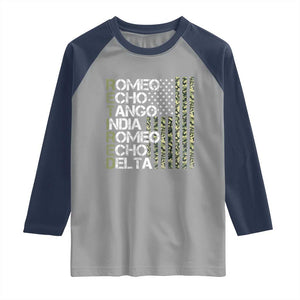 Retired 2025 Military Phonetic Alphabet Retirement Raglan Shirt Vintage Camouflage Flag TS11 Sport Gray Navy Print Your Wear