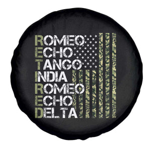 Funny Retired Military Phonetic Alphabet Retirement Spare Tire Cover Vintage Camouflage Flag TS11 Print Your Wear
