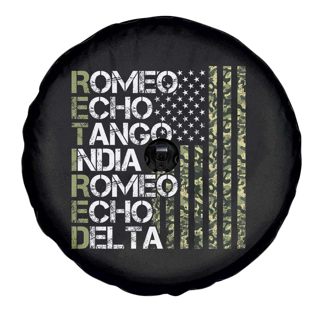 Funny Retired Military Phonetic Alphabet Retirement Spare Tire Cover Vintage Camouflage Flag TS11 Print Your Wear
