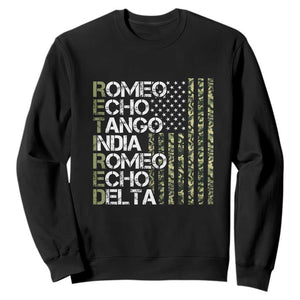 Retired 2025 Military Phonetic Alphabet Retirement Sweatshirt Vintage Camouflage Flag TS11 Black Print Your Wear