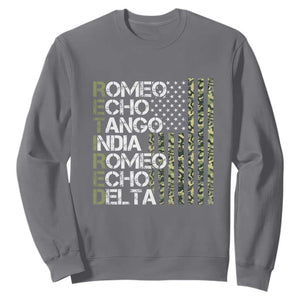 Retired 2025 Military Phonetic Alphabet Retirement Sweatshirt Vintage Camouflage Flag TS11 Charcoal Print Your Wear
