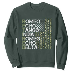 Retired 2025 Military Phonetic Alphabet Retirement Sweatshirt Vintage Camouflage Flag TS11 Dark Forest Green Print Your Wear