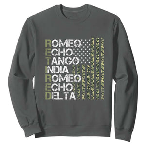Retired 2025 Military Phonetic Alphabet Retirement Sweatshirt Vintage Camouflage Flag TS11 Dark Heather Print Your Wear