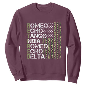 Retired 2025 Military Phonetic Alphabet Retirement Sweatshirt Vintage Camouflage Flag TS11 Maroon Print Your Wear