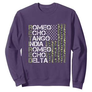 Retired 2025 Military Phonetic Alphabet Retirement Sweatshirt Vintage Camouflage Flag TS11 Purple Print Your Wear