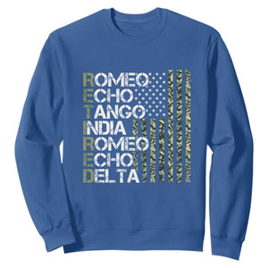Retired 2025 Military Phonetic Alphabet Retirement Sweatshirt Vintage Camouflage Flag TS11 Royal Blue Print Your Wear